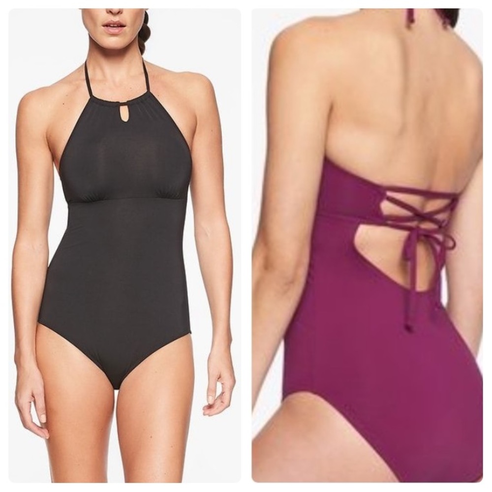 Athleta HighNeck Keyhole Black One Piece Swimsuit